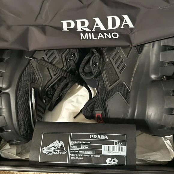 Prada Calzature Donna Nero maglia tech rubber wedge sneakers, Sz 35.5 - Picture 10 of 16